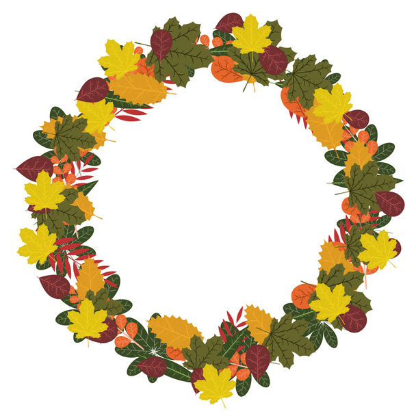 葉の秋の丸い花輪 - ベクター画像