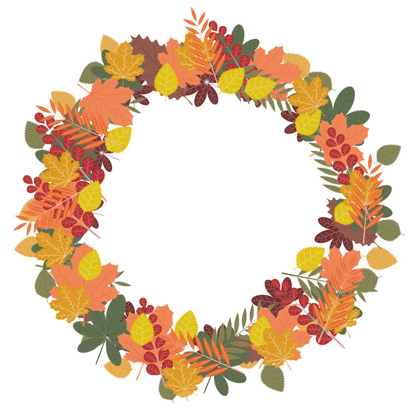round wreath of autumn leaves - Vettoriali, immagini