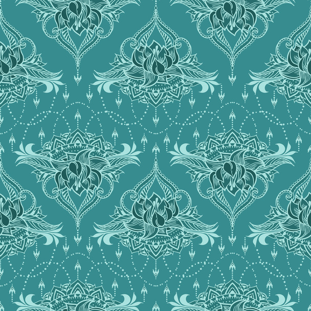 Hand-drawn seamless pattern with lotus in east style - Vector, Image