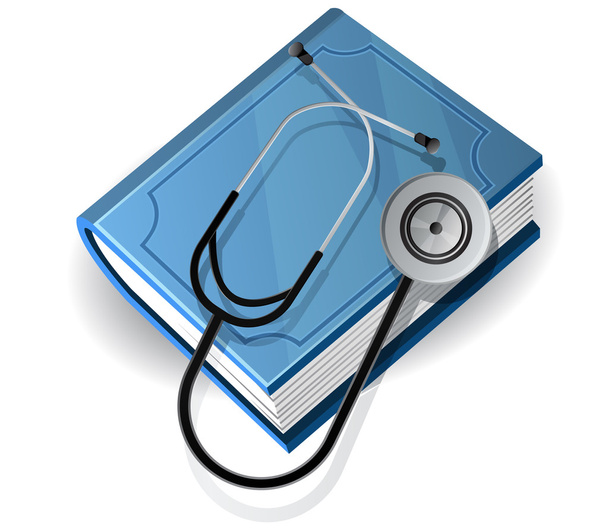 Tıbbi kitap ve simgeler stetoskop - Vektör, Görsel