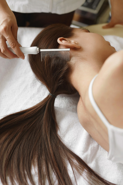 Brushing Beautiful Woman Long Hair. Hair Beauty Treatment - Photo, Image