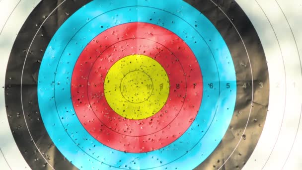Objetivo de tiro con arco con agujeros de flecha moviéndose en la diana
 - Metraje, vídeo