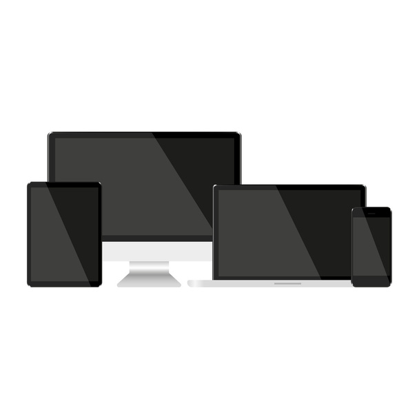 Set avec écrans sombres Ordinateur portable Tablette et téléphone sur fond blanc
 - Vecteur, image
