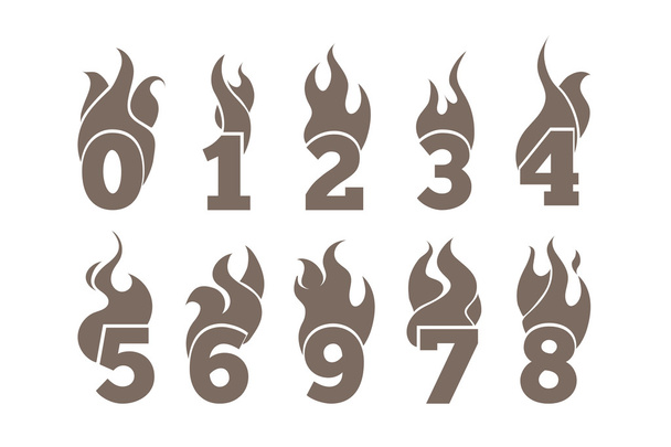 vector icons set of Flaming Numbers. - Vektor, obrázek