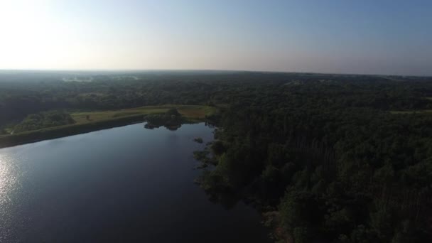 Aerial flight over Black Creek Lake in the LBJ Grasslands in Texas. - 映像、動画