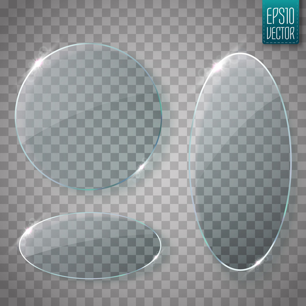 Glass plates set. Vector acrylic banners on transparent background. - Vector, Image