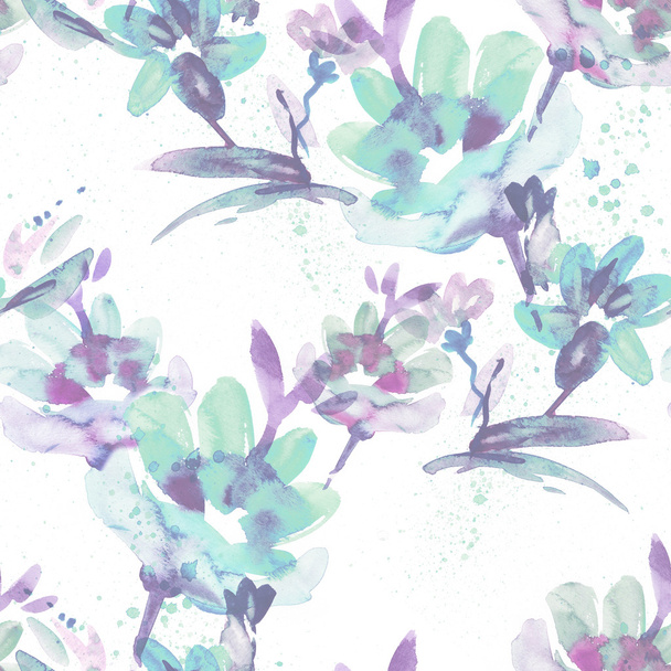 Watercolor Flowers Seamless Pattern - Foto, imagen