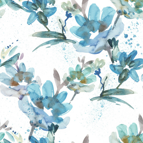 Watercolor Flowers Seamless Pattern - Foto, Imagen