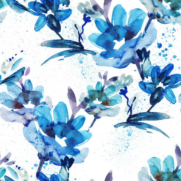 Watercolor Flowers Seamless Pattern - Фото, изображение