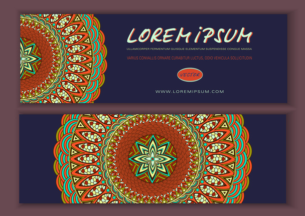 Vector banner templates with abstract ethnic patterns. Double-sided flyer, card, invitation  mandala ornament - Wektor, obraz