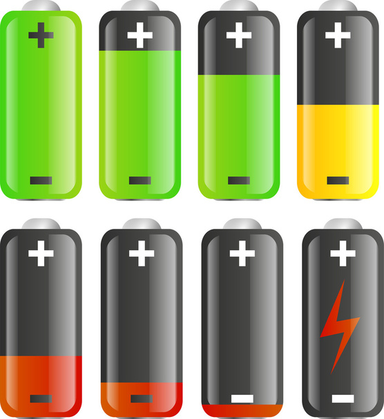 Set icona batteria con indicatori di livello di carica
 - Vettoriali, immagini