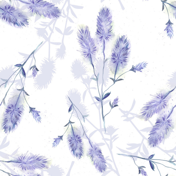 Watercolor seamless pattern with rabbitfoot clover flowers - Fotó, kép