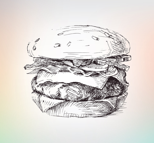 Hand drawing burger with meat and salad - Vector, Image