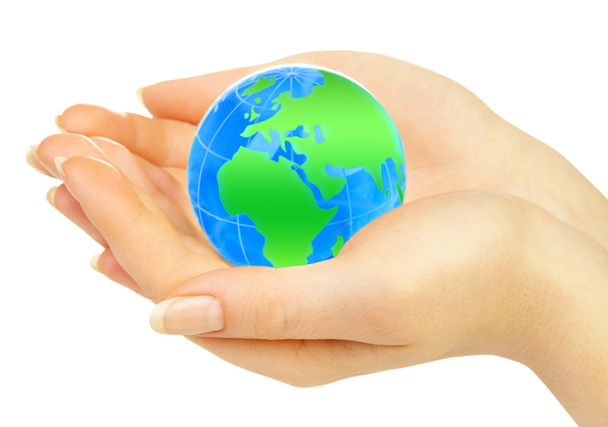 hand van de persoon houdt globe - Foto, afbeelding