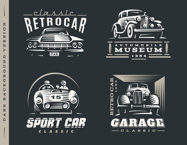 Illustrazioni di auto classiche impostato su sfondo scuro
. - Vettoriali, immagini