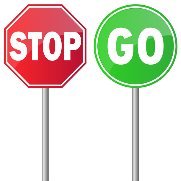 czerwony znak stop i zielony znak przejdź - Wektor, obraz