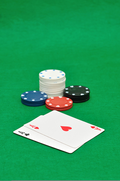 Poker chips and 2 aces - Photo, Image