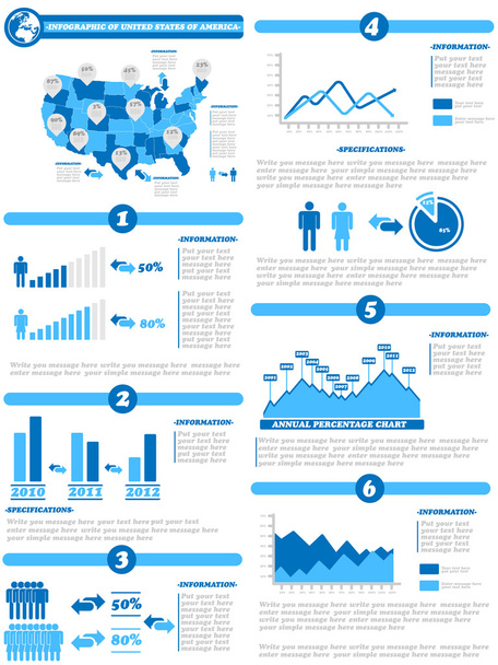INFOGRAPHIC DEMOGRAPHICS OF STATES OF AMERICA BLUE - Vector, imagen