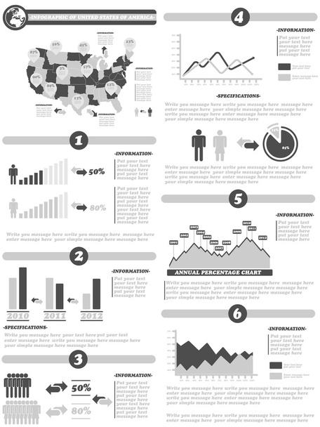 INFOGRAPHIC DEMOGRAPHICS OF STATES OF AMERICA GRAY - Vector, Image