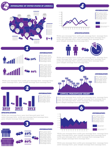 INFOGRAPHIC DEMOGRAPHICS OF STATES OF AMERICA PURPLE - Vector, Image