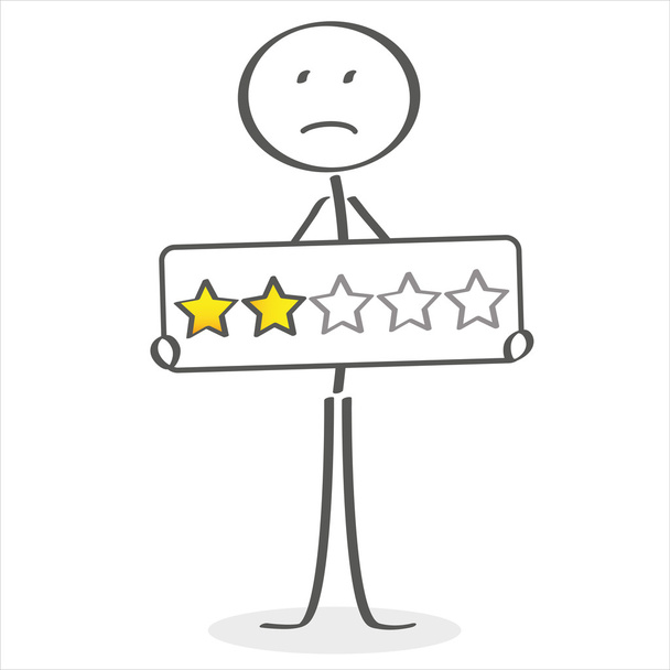 Stickman dar um feedback de classificação de duas estrelas - Vetor, Imagem