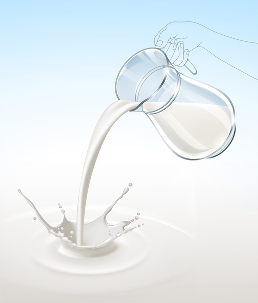 Vector melk Splash Stream Flow uit glas Jug close-up geïsoleerd op achtergrond - Vector, afbeelding