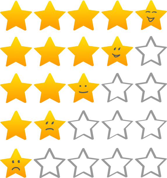 golden star rating system with smiling faces  - Vektori, kuva