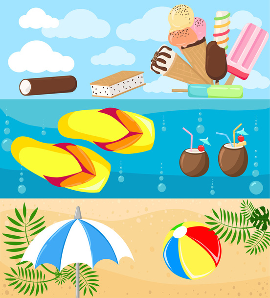 Beach icon set summer beach Realistic summer holidays seaside beach icons set isolated vector illustration - Vector, Image