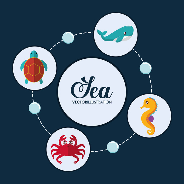 crabe, tortue, baleine et hippocampe icône. Graphique vectoriel
 - Vecteur, image
