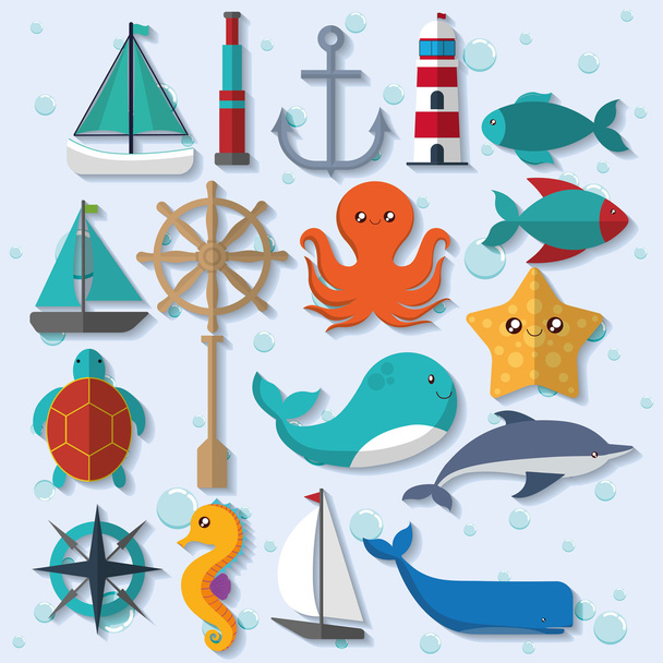 cartoon icon set. Sea animal and lifestyle design. Vector graphi - Vektor, Bild