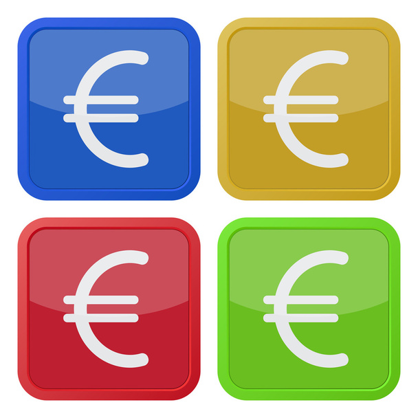 set of four square icons with euro currency symbol - Vector, Image