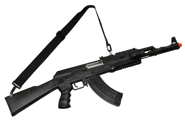 Mitragliatrice Kalashnikov AK-47 isolata su bianco. Percorso di taglio incluso
 - Foto, immagini