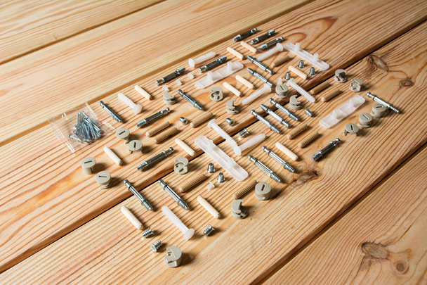 Geassorteerde houtbewerking en timmerwerk of hulpmiddelen van de bouw op pine wo - Foto, afbeelding