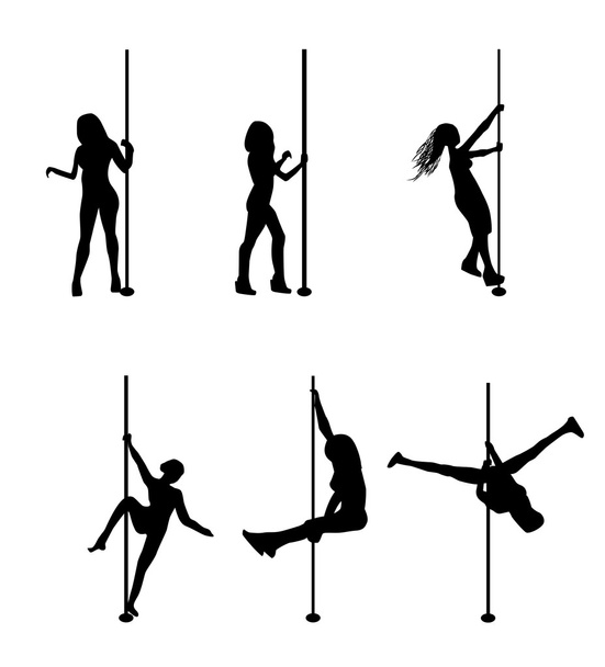 Silhouette eines tanzenden Striptease-Mädchens auf Stange. Vektorillustrationen - Vektor, Bild