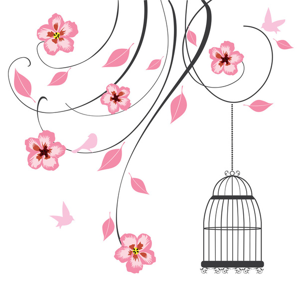Floral background with cage - Vector, Image