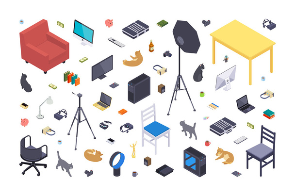 Isometric flat office items - Vector, Image