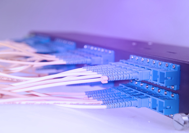 snímek síťových kabelů a serverů v datovém centru technologie - Fotografie, Obrázek