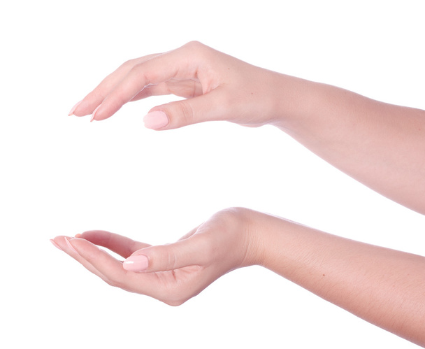Nainen avoimet kädet eristetty valkoisella taustalla
 - Valokuva, kuva