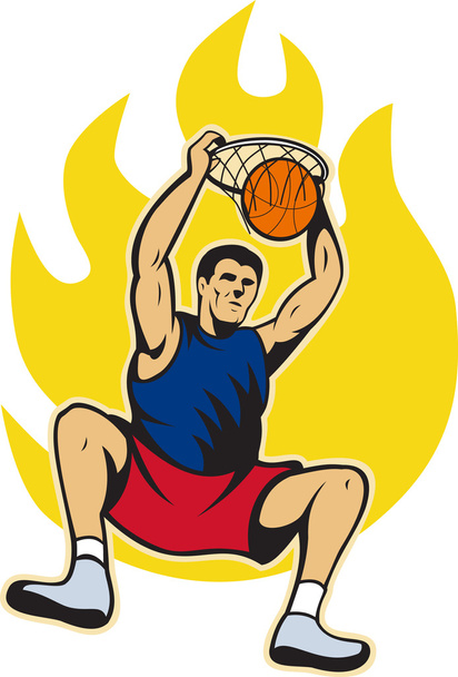 basketbal speler dunking bal - Vector, afbeelding
