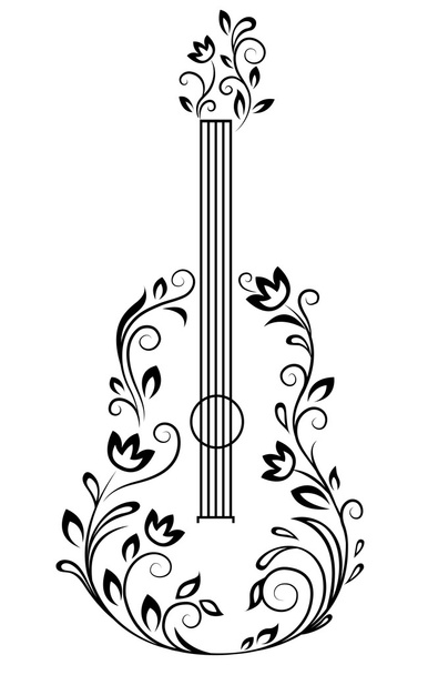 κιθάρα με floral λεπτομέρειες - Διάνυσμα, εικόνα