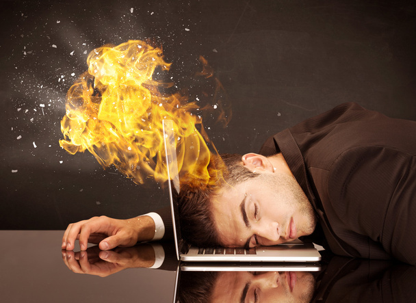 Stressed business man's head is burning - Foto, Bild