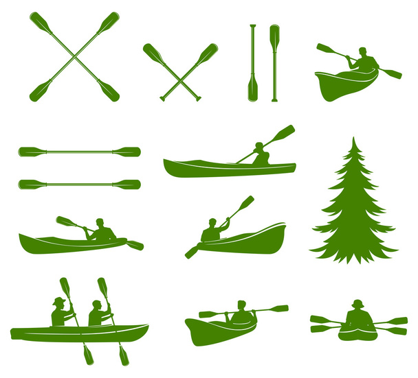 Silhuetas de canoa. Rafting
. - Vetor, Imagem