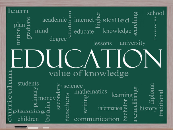 onderwijs woord wolk concept op een schoolbord - Foto, afbeelding