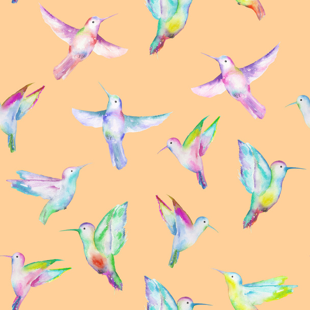 Бесшовный рисунок цветных колибри
 - Фото, изображение