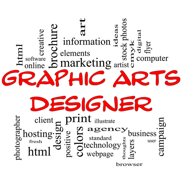 Graphic Arts Designer Word Cloud Concept In Red Caps - Photo, Image