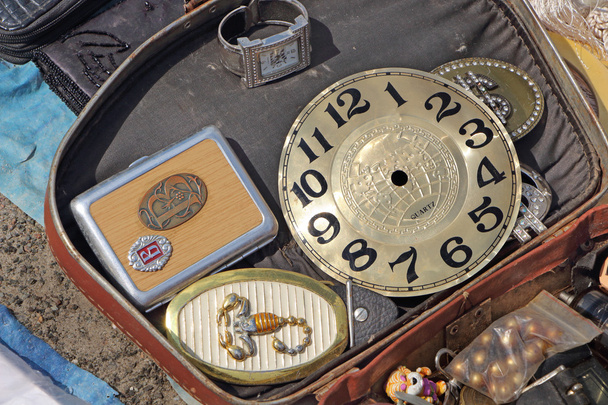 Antiques in the suitcase. Flea market - Photo, Image