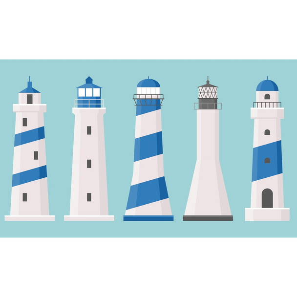 Vector light house icons collection set 2, flat design - ベクター画像
