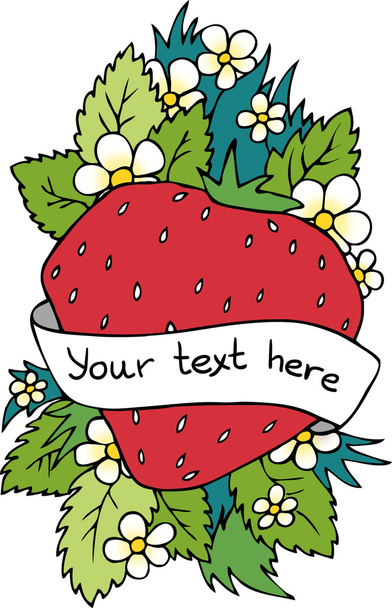 Cute summer background with strawberry and place for text - Vector, Imagen