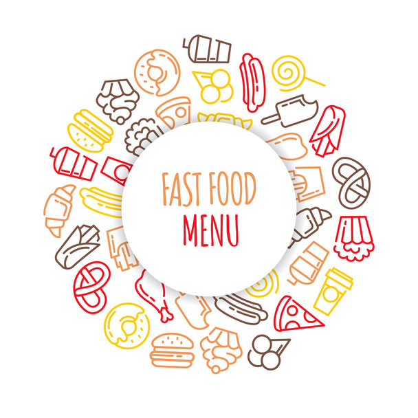 Fast food menu. Set of cartoon vector background. - Vektor, kép