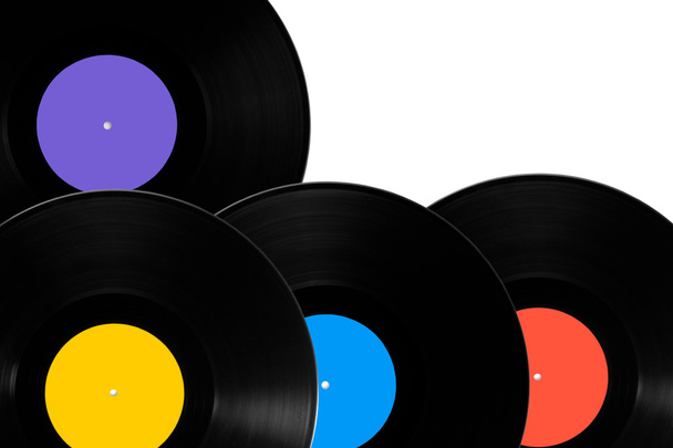 Vinyl records with different colored labels. - Φωτογραφία, εικόνα